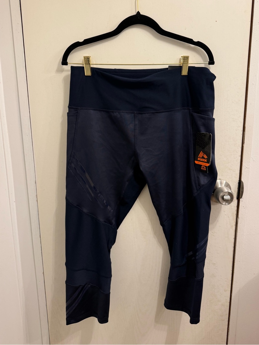 RBX Navy Capri Leggings with Orange Logo Patch